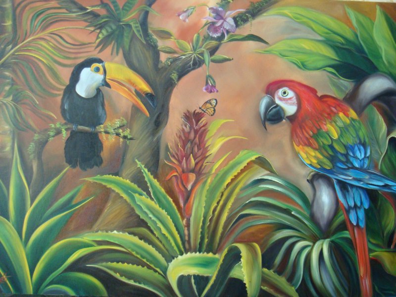 Quadro de Paisagem Tropical Óleo sobre tela 