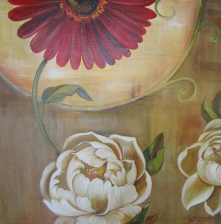 Magnólias com Margarida Vermelha60x60cm