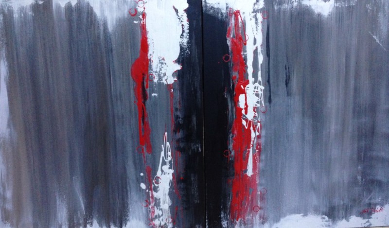 Duo abstrato moderno em óleo sobre tela , tons preto e cinza. Por Keli Righetti 