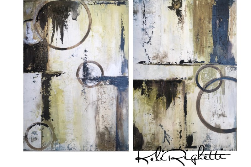 Quadro em óleo sobre tela, duo, círculos keli Righetti