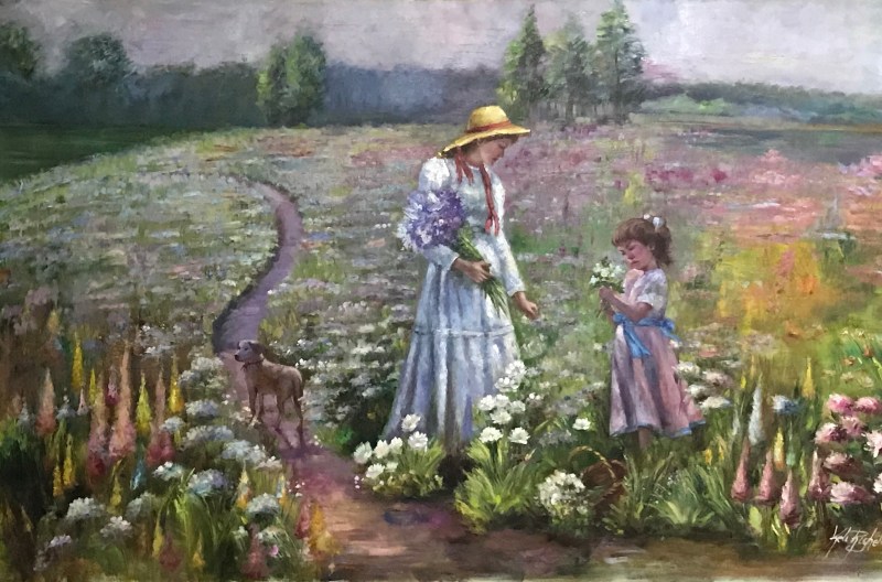 Quadro de Paisagem campo óleo sobre tela em tons leves 