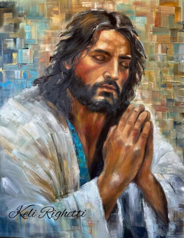 JESUS CRISTO ORANDO, PINTURA A ÓLEO SOBRE TELA DE KELI RIGHETTI
